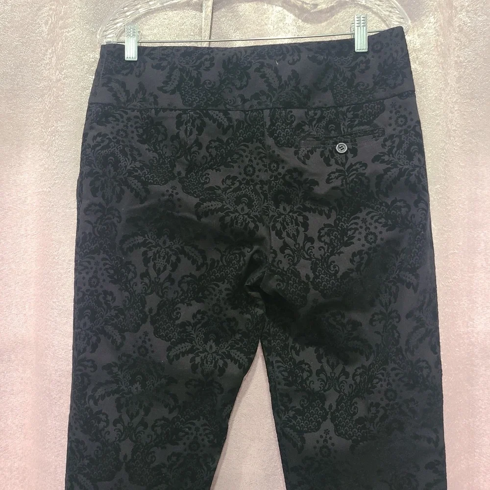 INC International‎ Concepts Black Damask Flocked Velvet Pants Womens 10 Mid Rise